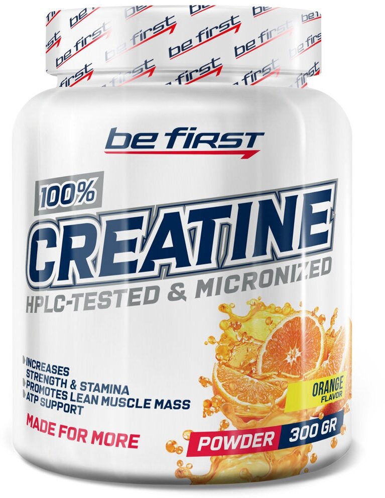 Микронизированный креатин Be First Creatine Micronized Powder (креатин моногидрат в банке) 300 г, Апельсин