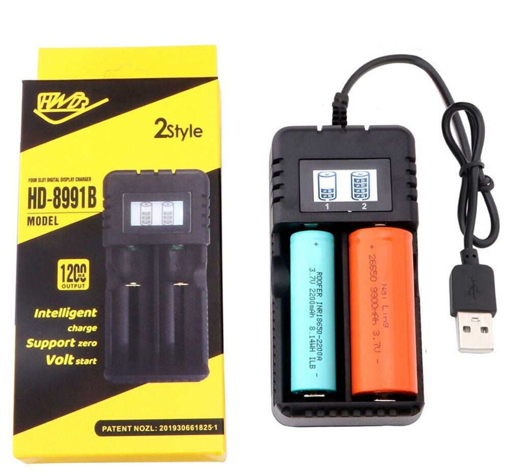 Зарядное устройство USB с ЖК экраном для литиевых аккумуляторов тип 26650, 18650, ААА, АА