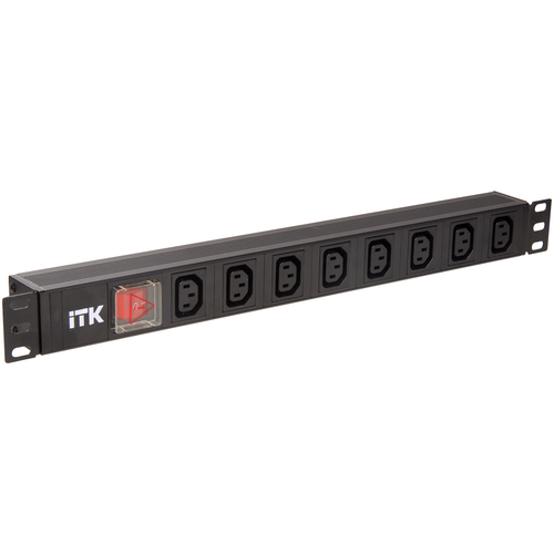 Блок розеток 8 мест PDU 19дюймов IEC320 C13 с LED выкл. алюм. профиль1U вход C14 без шнура ITK IEK PH12-8C133 (1 шт.)