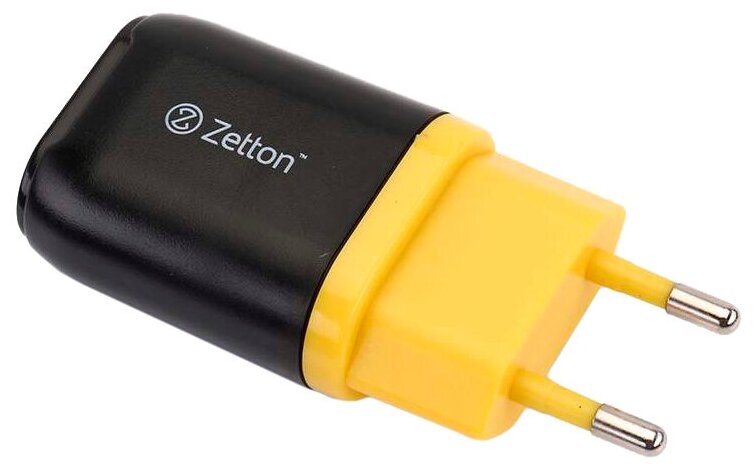 СЗУ с выходом USB ток зарядки 1А черное с желтой вставкой (Zetton ZTLSTC1A1UBY)