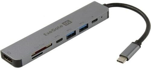 Док-станция Exegate 7-в-1 (кабель-адаптер USB Type-C --> 2xUSB3.0 + Card Reader + PD 100W + HDMI 4K@60Hz, Plug&Play, серый) - фото №12