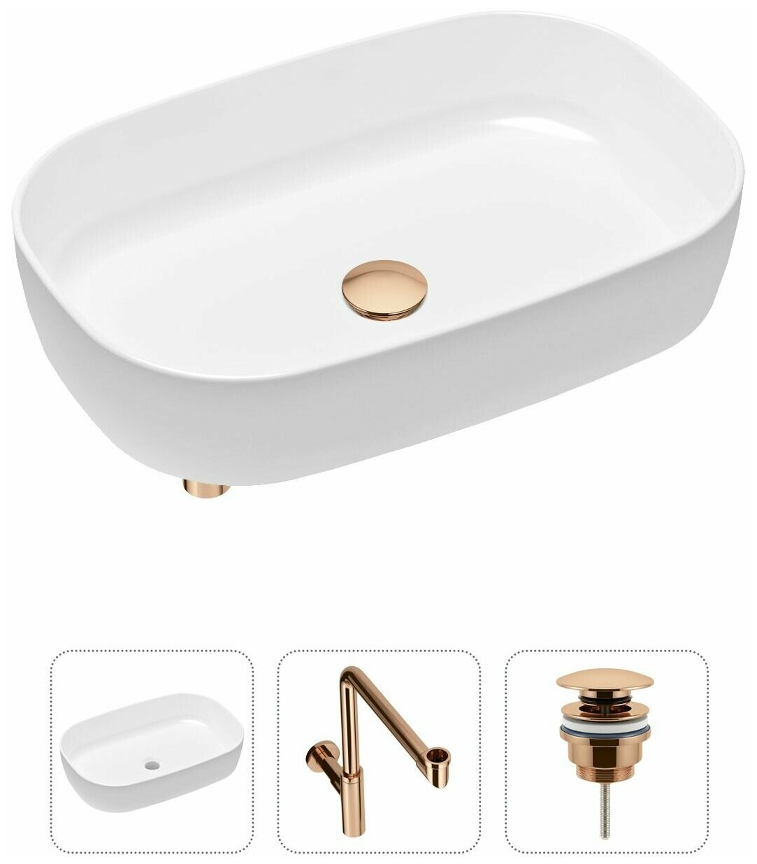 Комплект 3 в 1 Lavinia Boho Bathroom Sink 21520104: накладная фарфоровая раковина 54 см, металлическ - фото №1