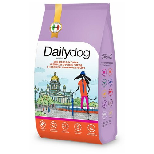 Сухой корм Dailydog casual для взрослых собак средних и крупных пород с индейкой, ягненком и рисом - 3кг витамины антиоксиданты минералы atechnutrition premium витамин д3 к2