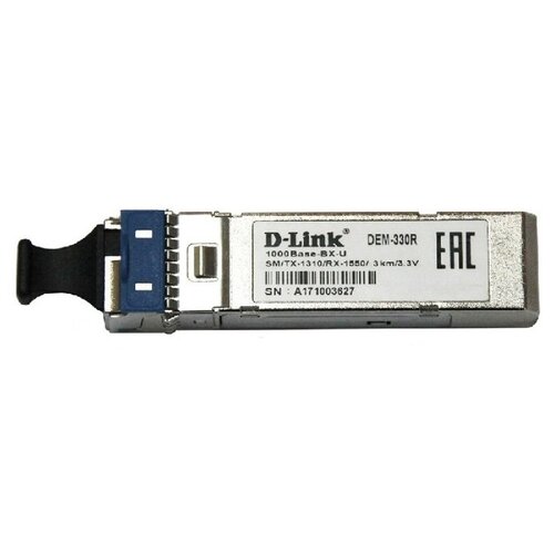 SFP трансивер D-Link 330R/3KM/A1A модуль d link dem 330t 3km wdm sfp трансивер с 1 портом 1000base bx d tx 1550 нм rx 1310 нм для одномодового оптического кабеля до 3 10 км