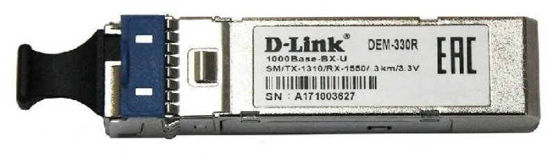 Трансивер D-Link 330R/3KM/A1A WDM SFP-трансивер с 1 портом 1000Base-BX-U (Tx:1310 нм, Rx:1550 нм) для одномодового оптического кабеля (до 3 км) {20} (455520)