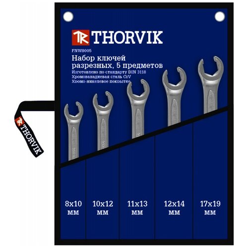 Thorvik FNWS005 Набор ключей гаечных разрезных в сумке, 8-19 мм, 5 предметов набор гаечных ключей thorvik fnws005 5 предм синий 1 уп