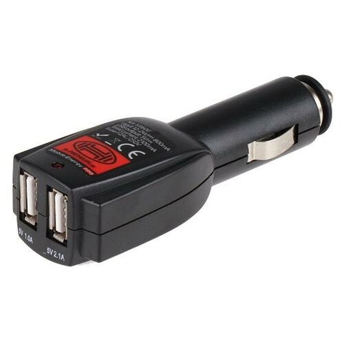 Зарядное устройство от прикуривателя с 2-мя USB; вход; 12/24 В; 800 mA выход: DC 5B +/- 0.5 1000mA Heyner 511600