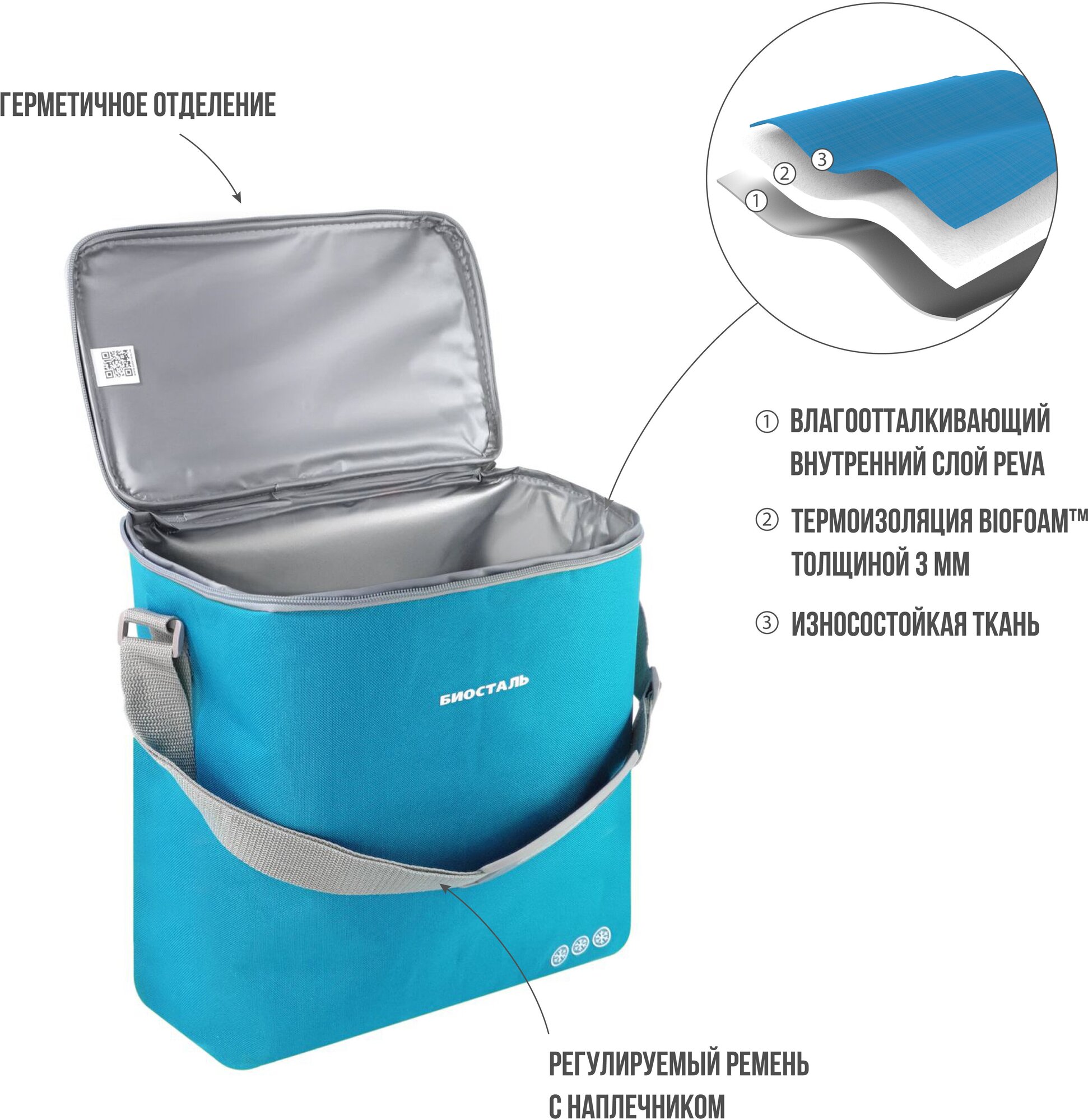 Термосумка (сумка-холодильник) Biostal Кантри (20 л.), синяя - фото №8