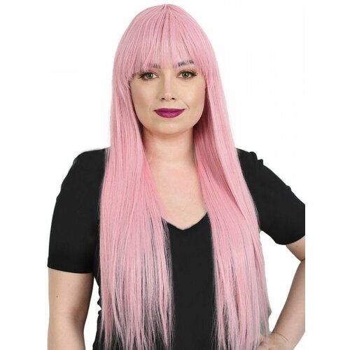 Карнавальный праздничный парик из искусственного волоса Riota Длинные прямые волосы, светло-розовый, 1 шт