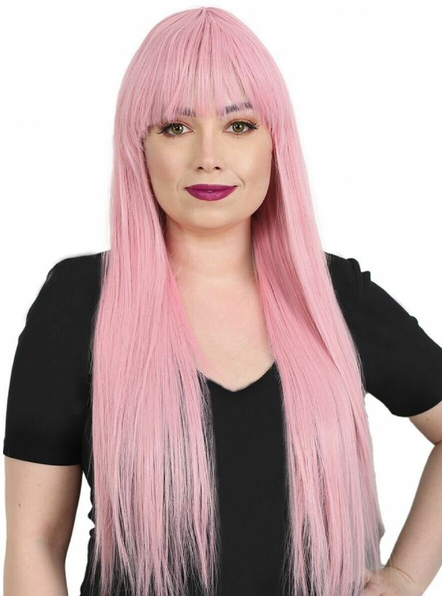 Карнавальный праздничный парик из искусственного волоса Riota Длинные прямые волосы, светло-розовый, 1 шт