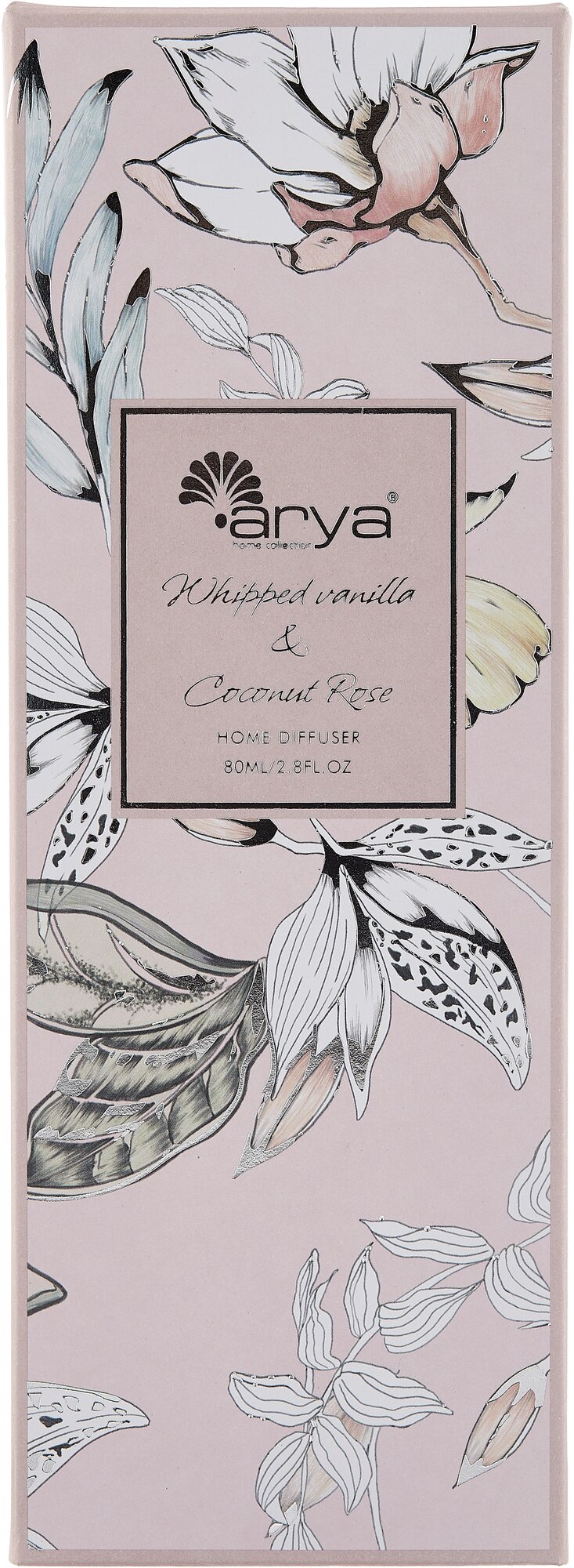 Диффузор ароматический для дома c палочками Arya 80 мл Whipped Vanilla & Coconut Rose