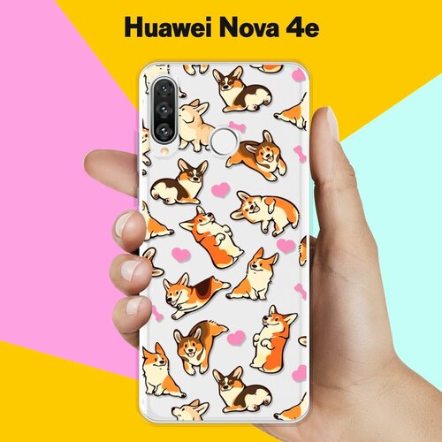 Силиконовый чехол Корги узором на Huawei Nova 4e силиконовый чехол корги узором на huawei y6s