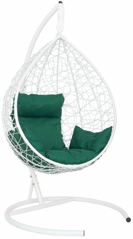 Подвесное кресло-кокон SEVILLA белый + каркас (зеленая подушка) - фотография № 1