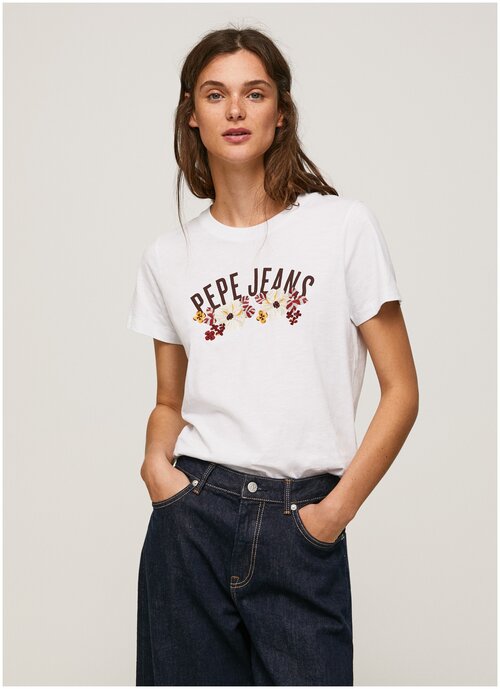 Футболка Для Женщин, Pepe Jeans London, модель: PL505333, цвет: светло-серый меланж, размер: M