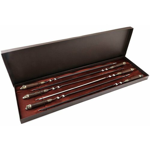 Подарочный мужской набор шампуров с деревянной ручкой в подарочной коробке MANS GIFT звери, 70 см, 6 шт, шампура в подарок мужчине на день рождения