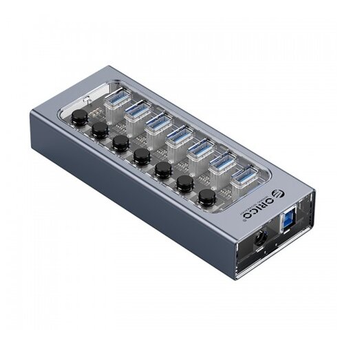 USB-концентратор  ORICO AT2U3-7AB, разъемов: 7, 100 см, серый/прозрачный