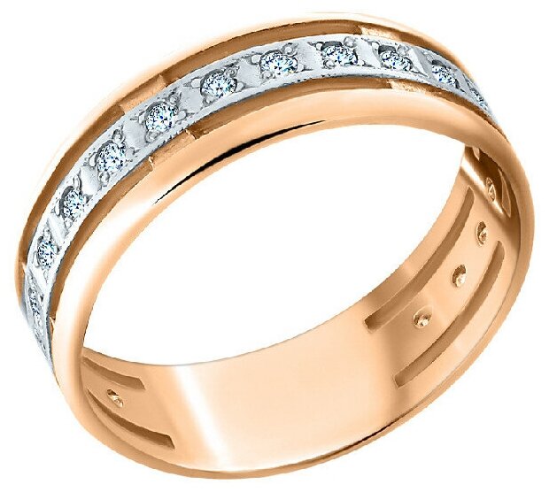 Кольцо обручальное, комбинированное золото, 585 проба, фианит