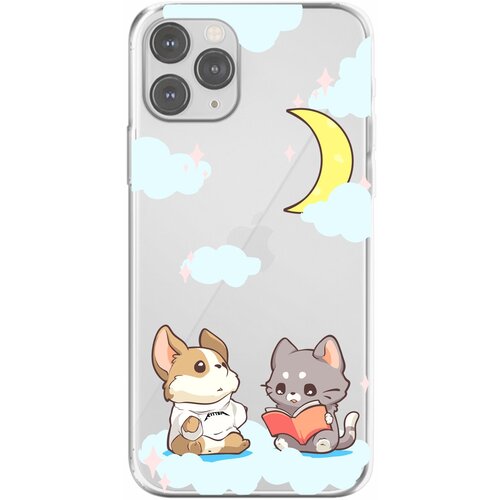 Силиконовый чехол Mcover для Apple iPhone 11 Pro с рисунком Кот и собака при луне силиконовый чехол mcover для apple iphone 11 pro с рисунком кот и собака при луне