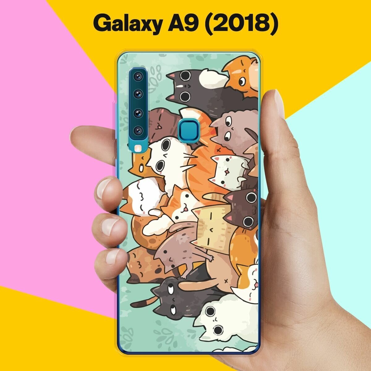 Силиконовый чехол на Samsung Galaxy A9 (2018) Много котов / для Самсунг Галакси А9 2018