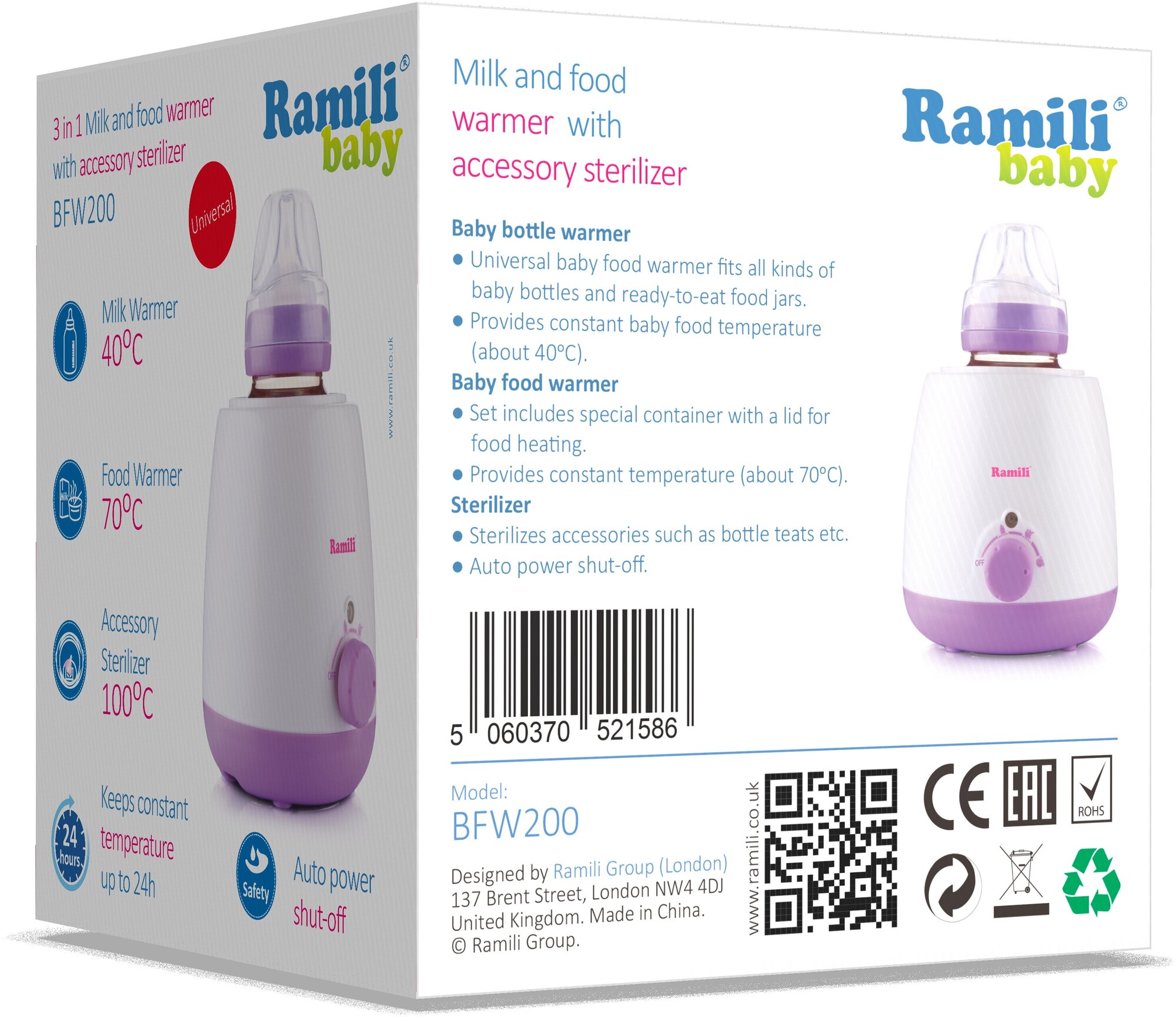 Подогреватель Ramili Baby универсальный 3 в 1 с функцией стерилизации BFW200 фиолетовый - фото №3