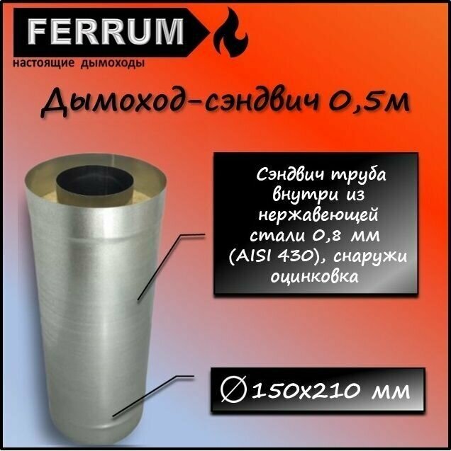 Дымоход-сэндвич 05м (430 08мм + оцинковка) Ф150х210 Ferrum