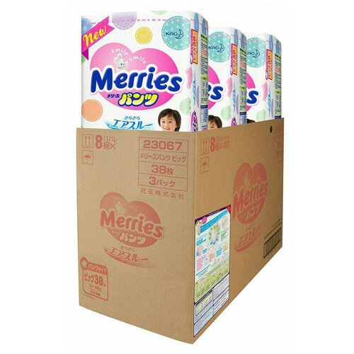 Merries трусики XL, 12-22 кг, 38 шт., 3 уп., белый