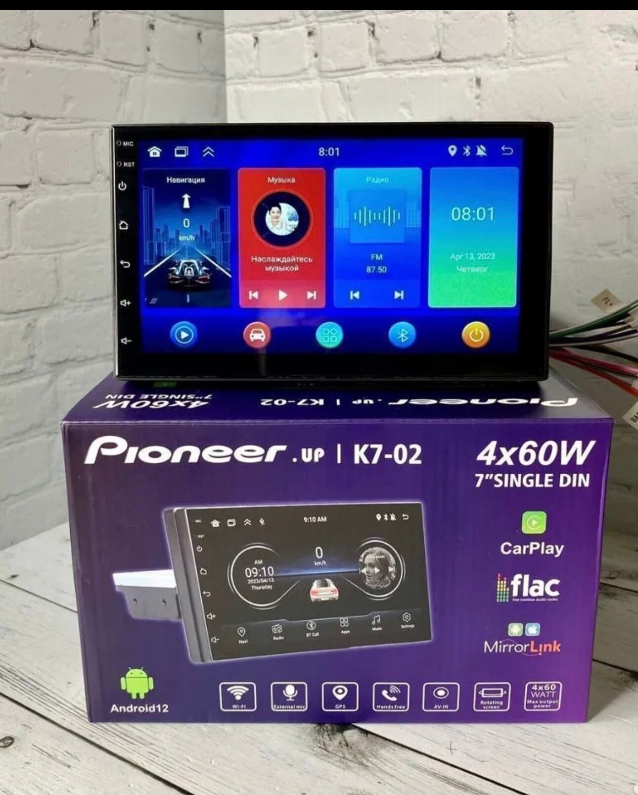 Автомагнитола Pioneer K7-02 1 din с экраном 7 дюймов , Android 12 , 2+32Gb, Bluetooth, GPS, CarPlay.