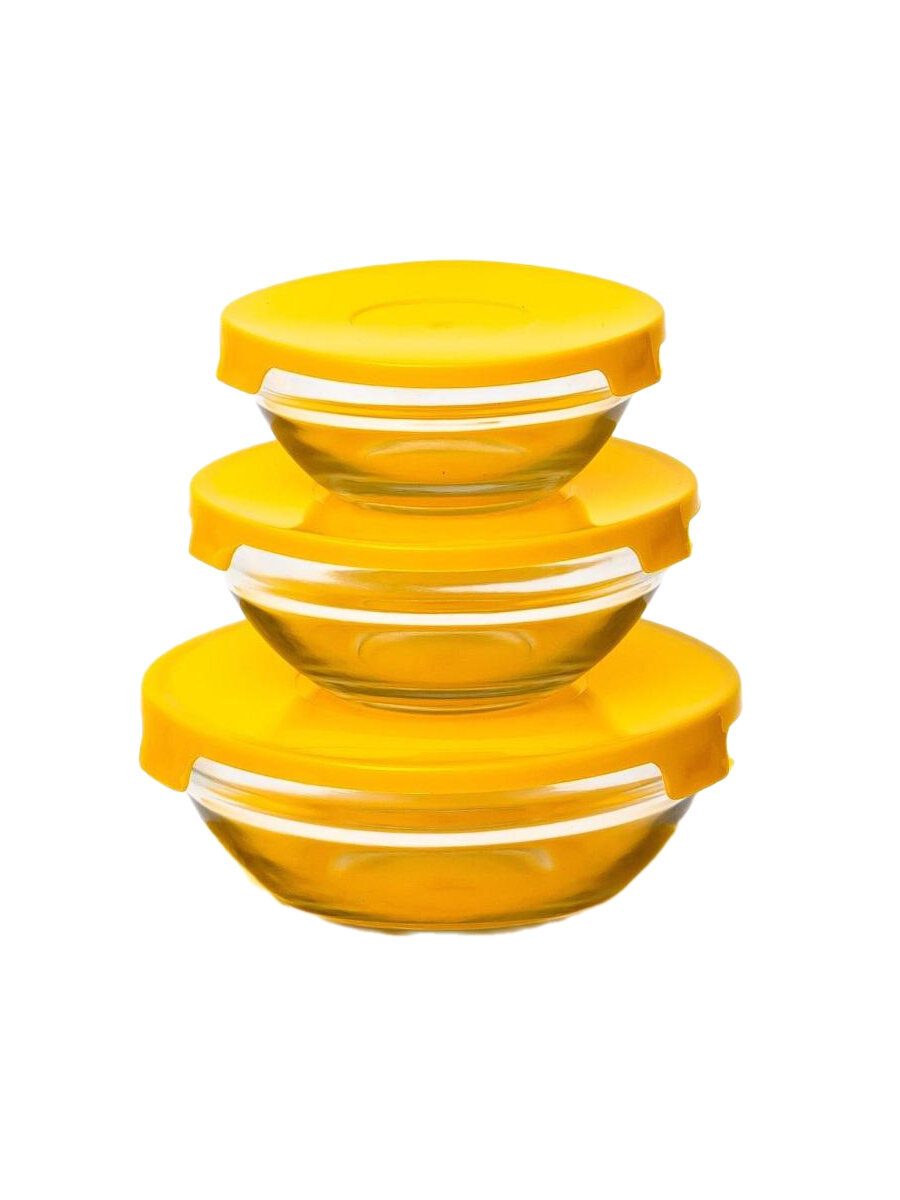 фото Набор стеклянных салатников «Классика» с крышками, 3 предмета