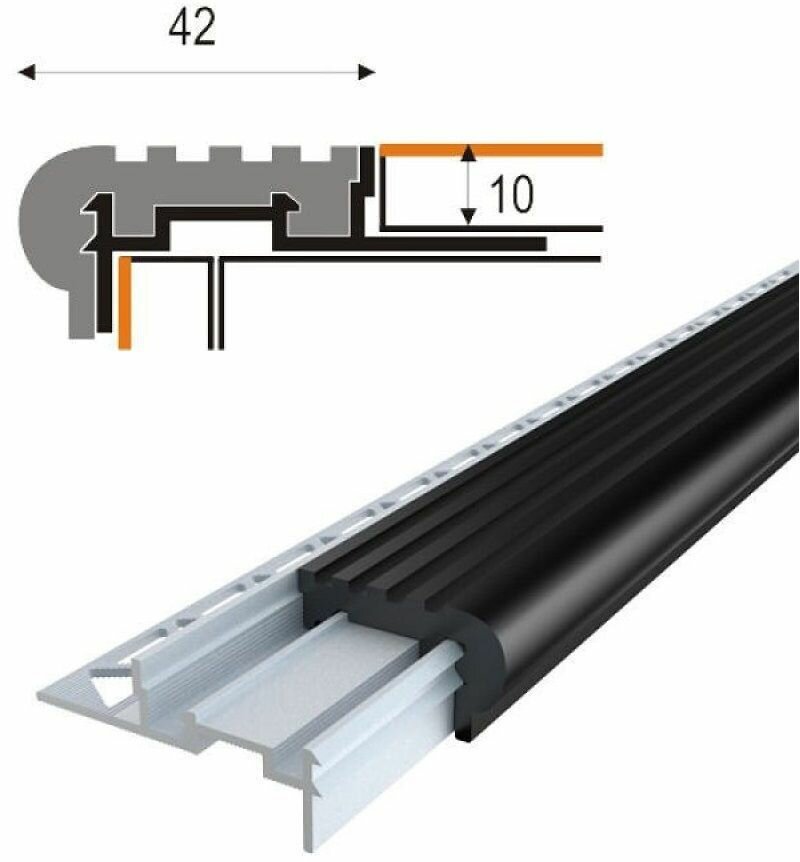 Профиль для ступеней с резинкой МР73/черный/2,7м