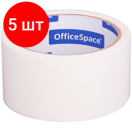 Комплект 5 шт, Клейкая лента упаковочная OfficeSpace, 48мм*40м, 45мкм, белая, ШК клейкая лента упаковочная скотч 48 мм х 66 м 45мкм прозрачный 3 шт