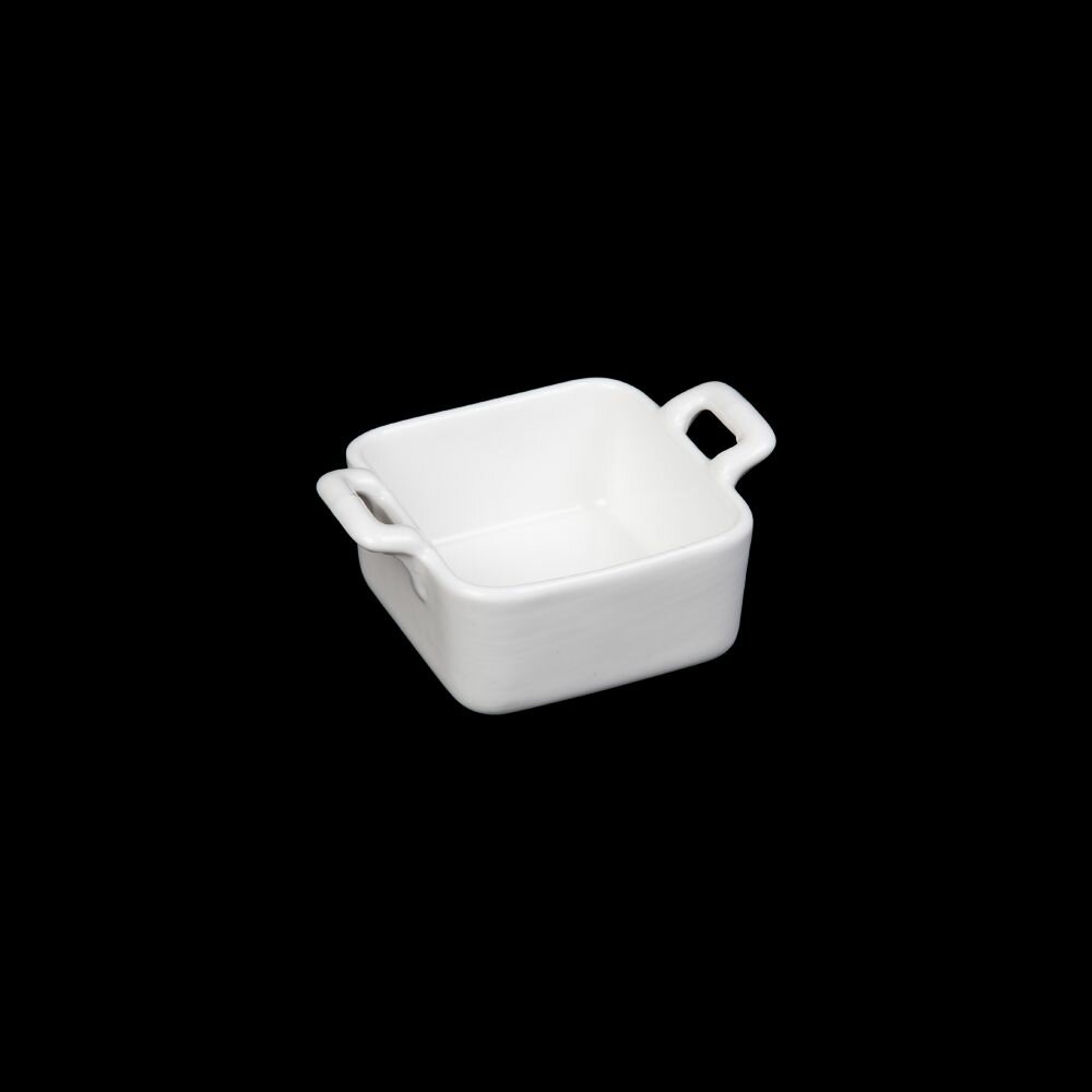 фото Сковорода фарфоровая порционная "Corone" квадратная 6,8х6,8см 90мл с 2-мя ручками