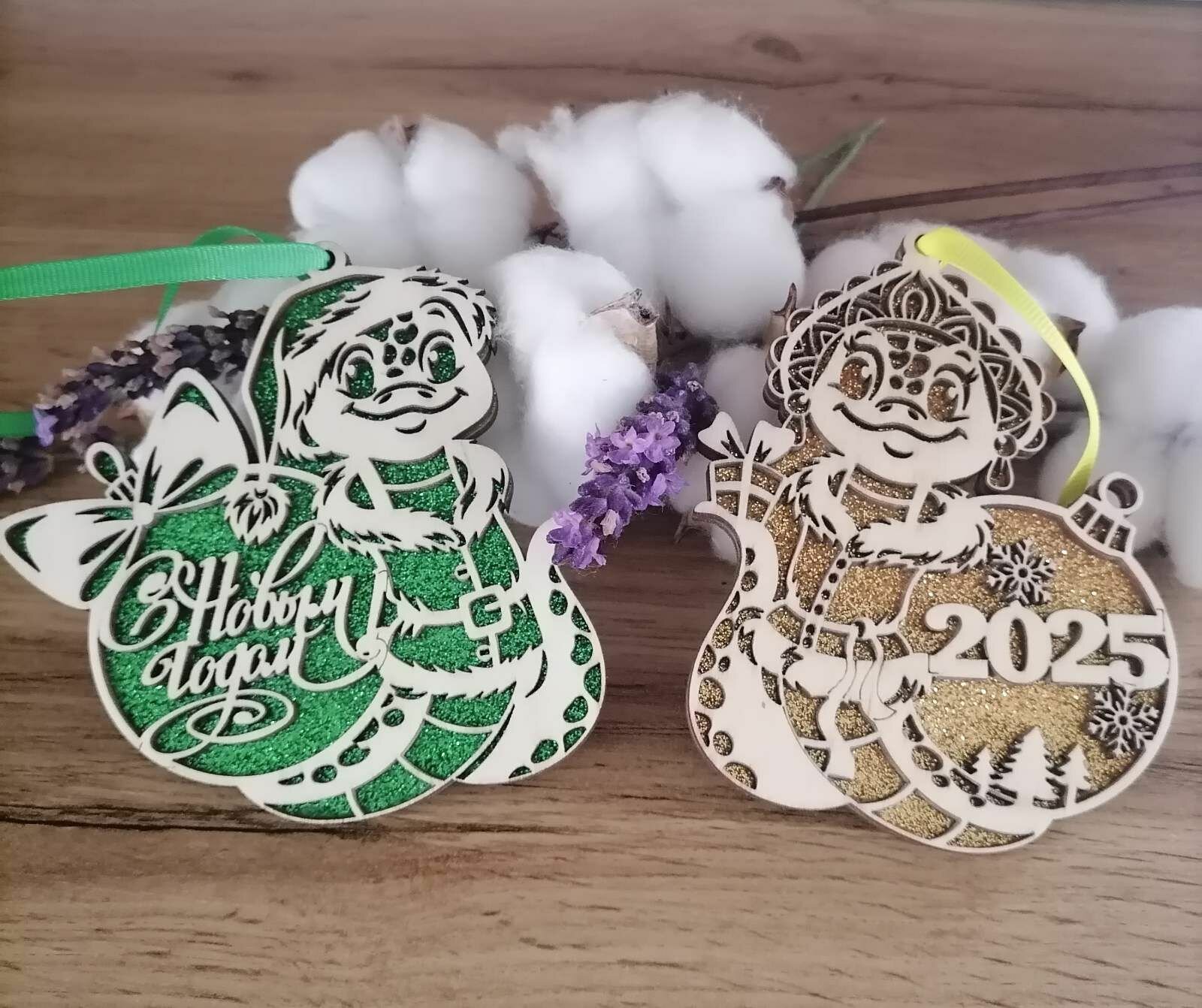 Набор елочных игрушек "Змея" Граверный ДворЪ, ручная работа, 2 шт