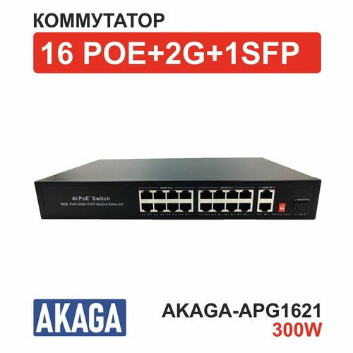 Коммутатор POE 16 портов AKAGA-APG1621 300W 101000M2 uplink GIGABIT1 SFP GIGABIT 18286₽