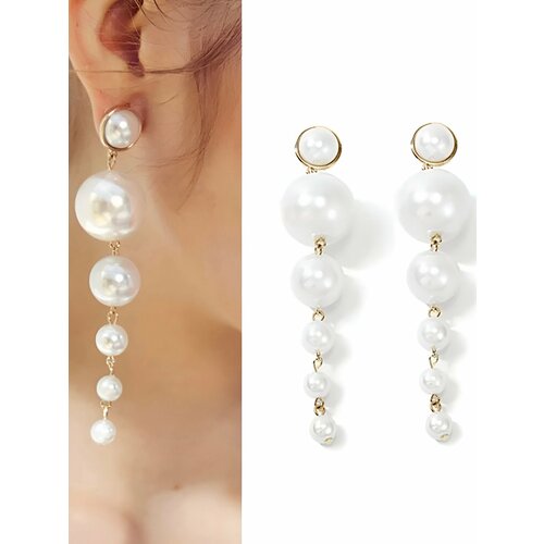 Серьги пусеты Fashion jewelry размер 100 мм белый 460₽