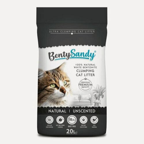 Изображение товара Наполнитель для кошачьих туалетов Bentysandy Natural комкующийся, бентонитовый, без ароматизатора, 17,2 кг (20 л)