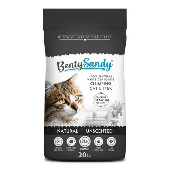 Наполнитель для кошачьих туалетов Bentysandy Natural комкующийся, бентонитовый, без ароматизатора, 17,2 кг (20 л)