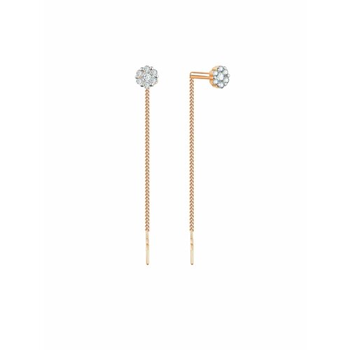 Серьги цепочки Diamant online, красное золото, 585 проба, фианит, длина 6.2 см, , прозрачный