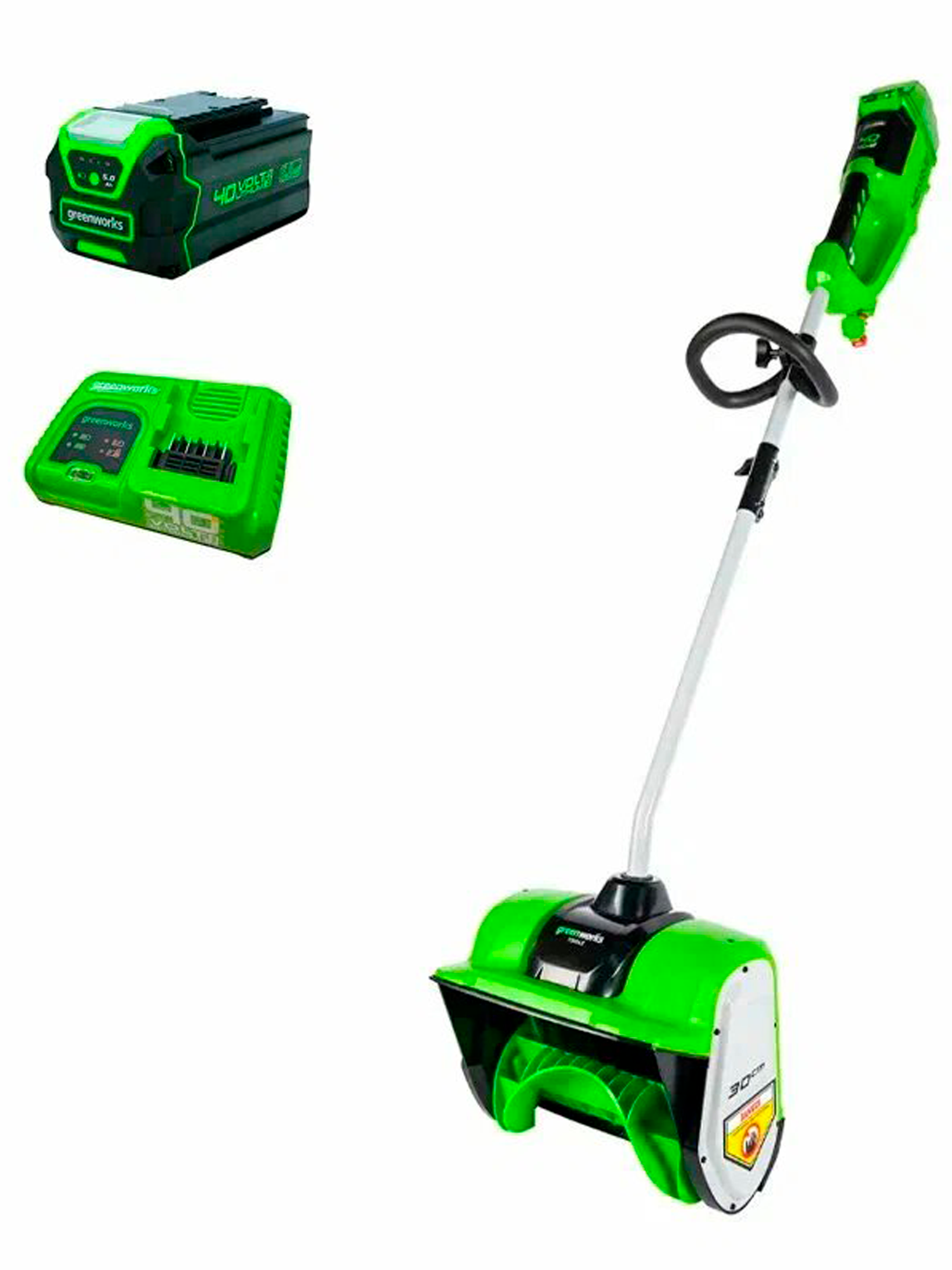 Снегоуборочная лопата аккумуляторная Greenworks GD40SSK5 40V бесщеточная ширина захвата 30 см высота захвата 15 см комплект АКБ 5 Ач  быстрое ЗУ