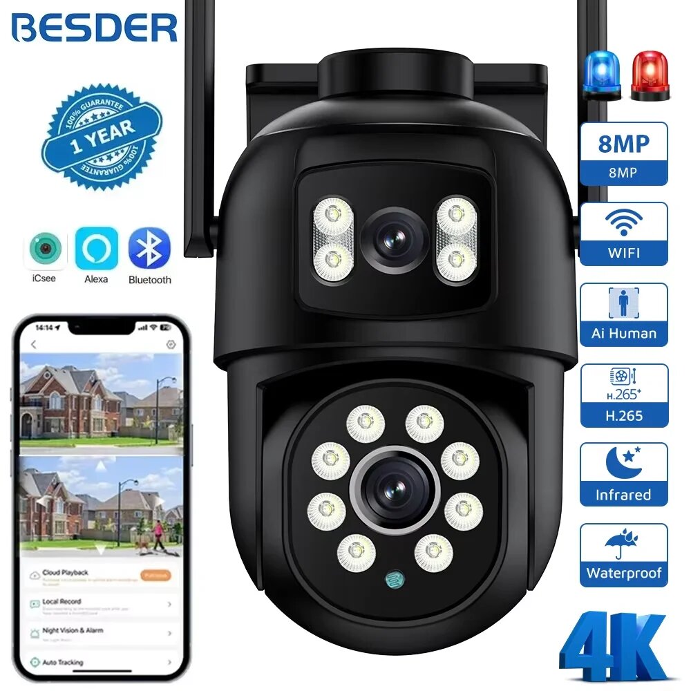 BESDER 4K 8MP беспроводная Wi-Fi камера видеонаблюдения