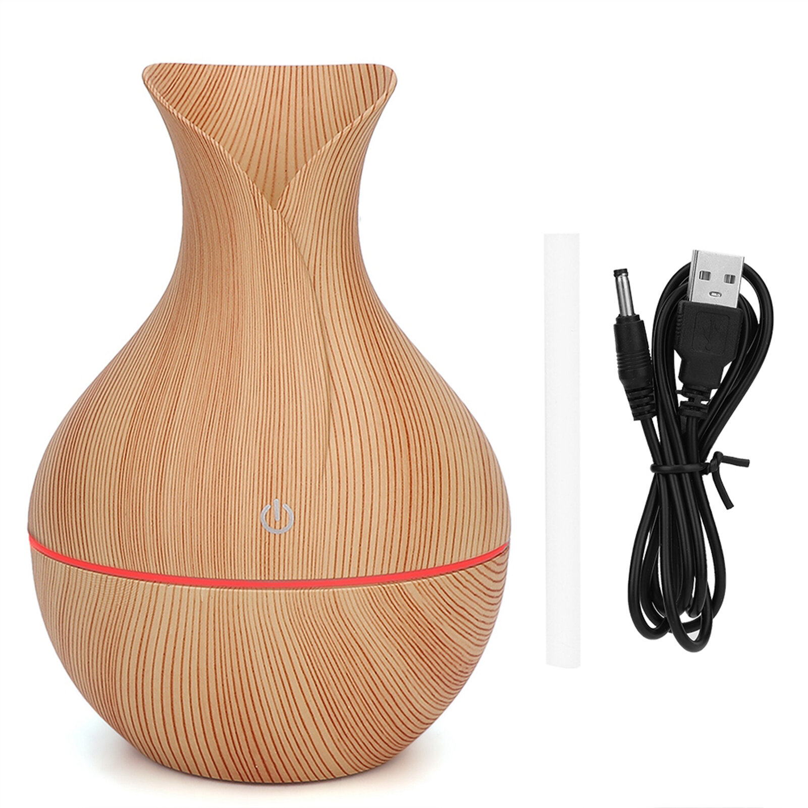 USB LED Ultrasonic Wooden Humidifier Air Purifier with 7 Colors Light for Home (Light Grain)