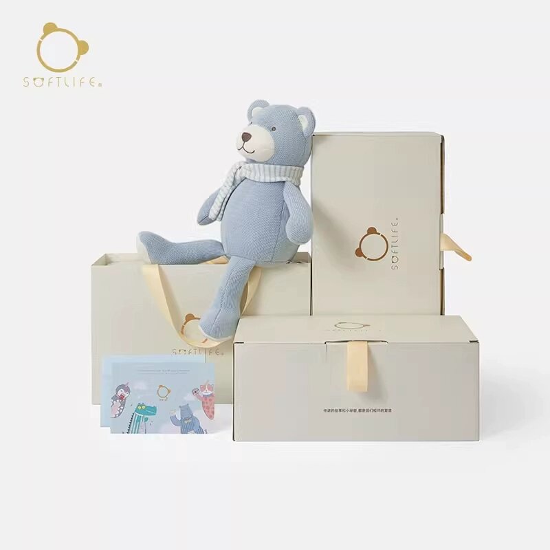 Синий мягкий медвежонок Softlife для малышей, большой размер, подарочная упаковка, подходит для детей от 2 лет