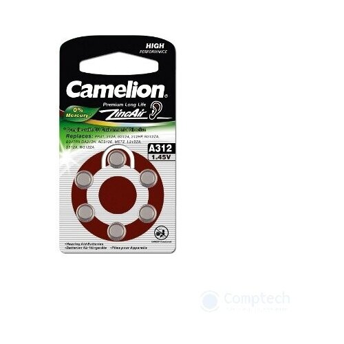 Camelion ZA312 BL-6 Mercury Free (A312-BP6(0%Hg) батарейка для слуховых аппаратов 1.4 V 170mAh)