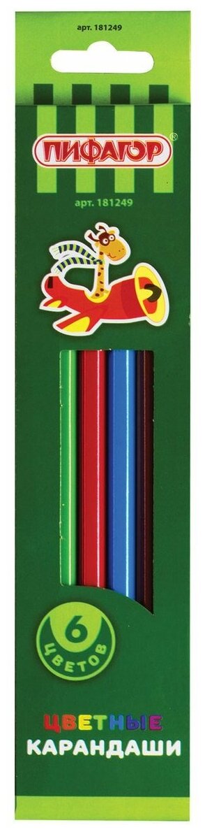 Карандаши цветные Пифагор "Жираф", 6 цветов, пластиковые, классические заточенные (181249)