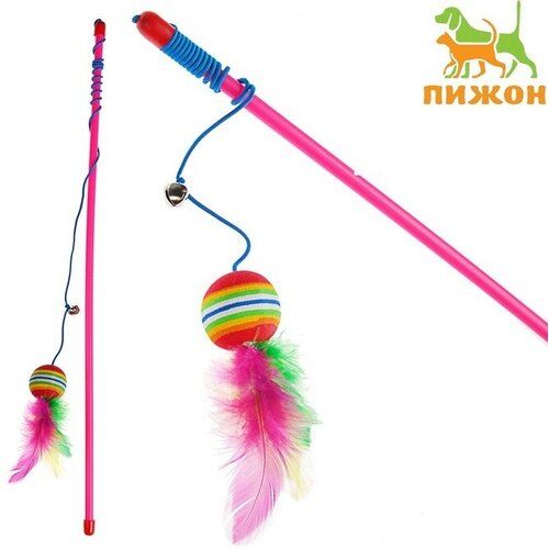 Дразнилка с цветным шариком и перьями, 49 см, палочка микс цветов дразнилка удочка с пластиковым шариком и перьями микс цветов