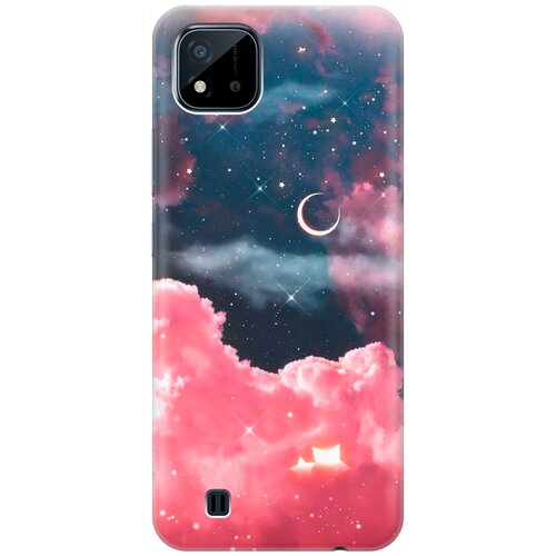 фото Ультратонкий силиконовый чехол-накладка для realme c20 / c11 (2021) с принтом "месяц и розовые облака" gosso