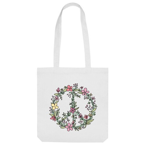 Сумка шоппер Us Basic, белый сумка хиппи знак мира цветочный пастельный пацифик бежевый