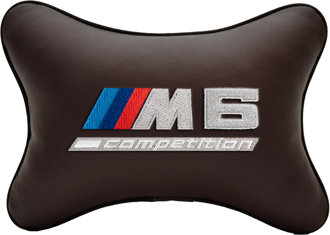 Подушка на подголовник экокожа Coffee с логотипом автомобиля BMW M6 COMPETITION