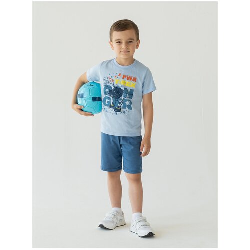 фото Комплект для мальчика 790 утенок (футболка+шорты), рост 104 см, голубой_джинс_т-рекс