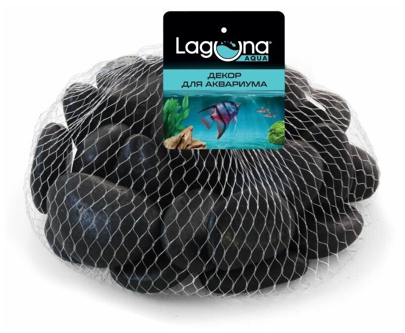 Галька для аквариума Laguna черная S/BM, 1кг, 30-60мм