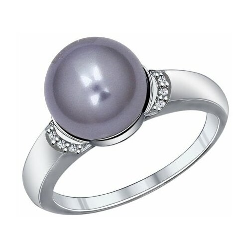 фото Кольцо diamant online, серебро, 925 проба, фианит, жемчуг swarovski синтетический, размер 17.5, серебристый